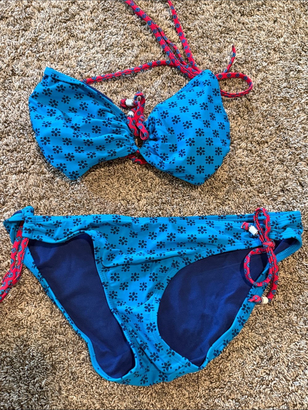 Old Navy Blue Paw-Print Two-Piece Bikini with Pink Tie Accents